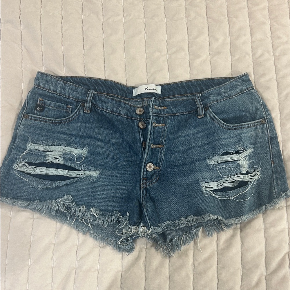 Trendy Blue Distressed Jean Shorts